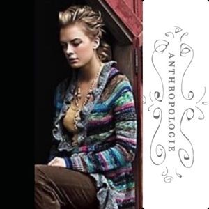 Anthro Moth Splash Of Color ruffled cardigan/ M
